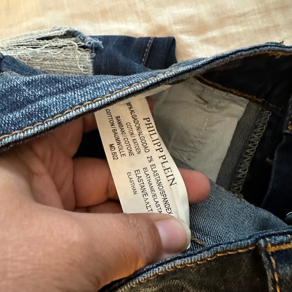 Philipp Plein Straight Cut Illegal Fight Club Jeans Distressed Beluga Blue - Picture 4 of 7